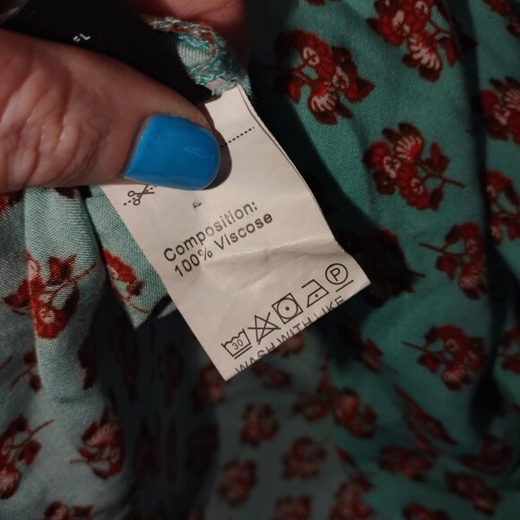 Boho Floral Mixed Print Tunic Top Orange & Teal Short Sleeve Festival Style - Picture 7 of 9